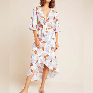 L Space Kellen Cover Up Dress Midi Wrap Style Blue White Orange Sundress S